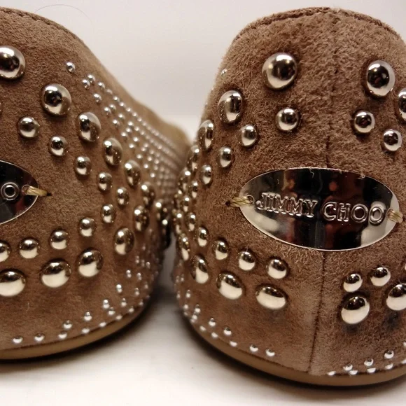 JIMMY CHOO Latte Taupe Suede Studded Flats 40.5 - Picture 7 of 8